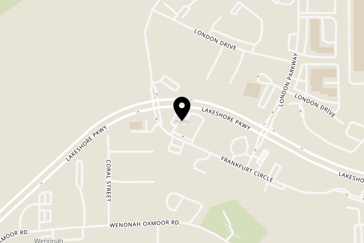Map showing the location of Overtime Grill & Bar on 100 Frankfurt Cir in Birmingham